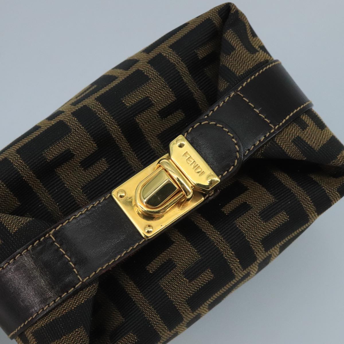 FENDI Zucca Canvas Mini Hand Bag Brown Black gold 111096