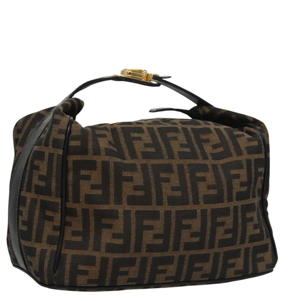 FENDI Zucca Canvas Hand Bag Brown Black gold 111097