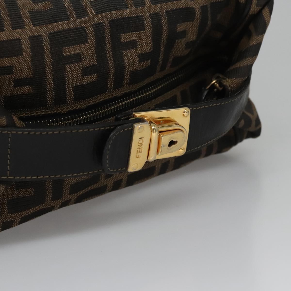 FENDI Zucca Canvas Hand Bag Brown Black gold 111097