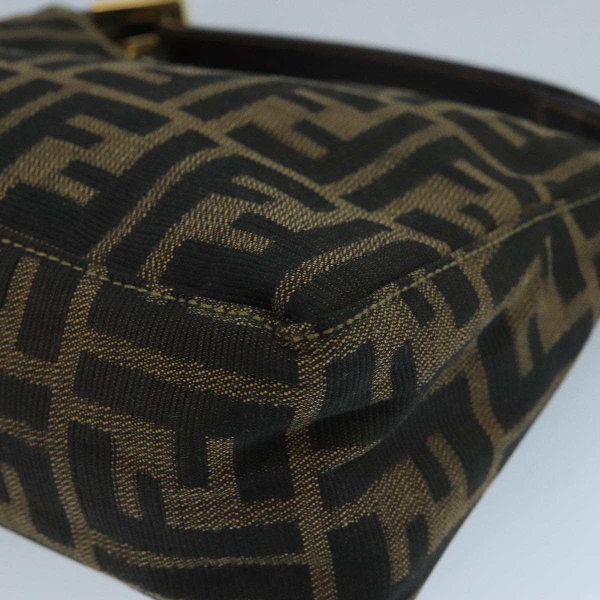 FENDI Zucca Canvas Hand Bag Brown Black gold 111098