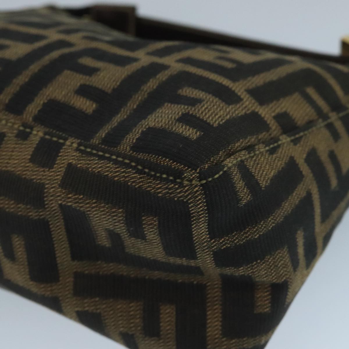 FENDI Zucca Canvas Hand Bag Brown Black gold 111098