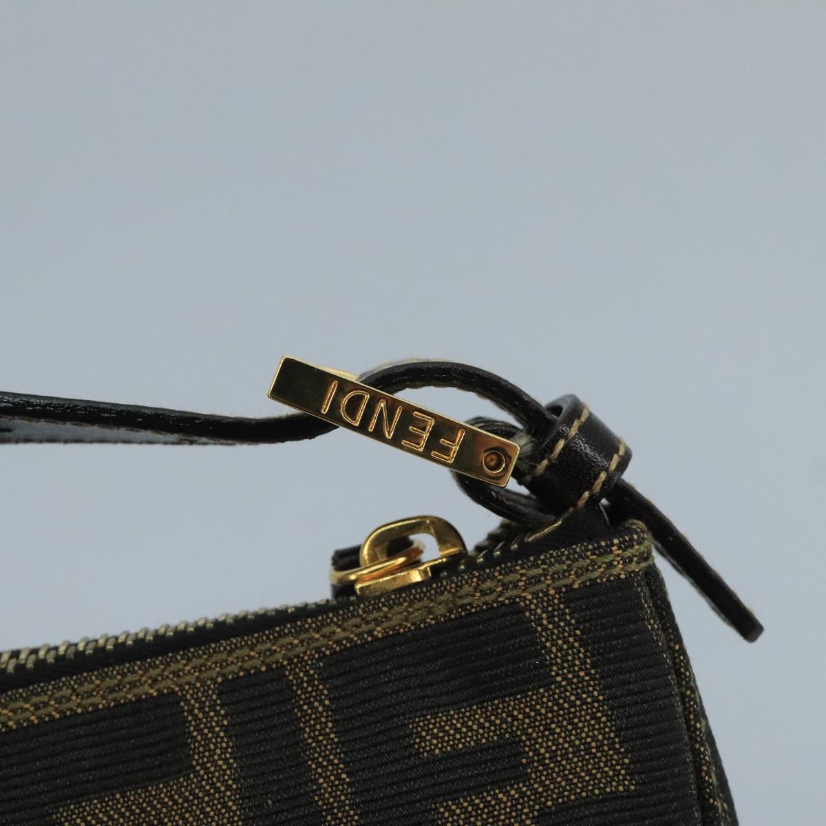 FENDI Zucca Canvas Hand Bag Brown Black gold 111098