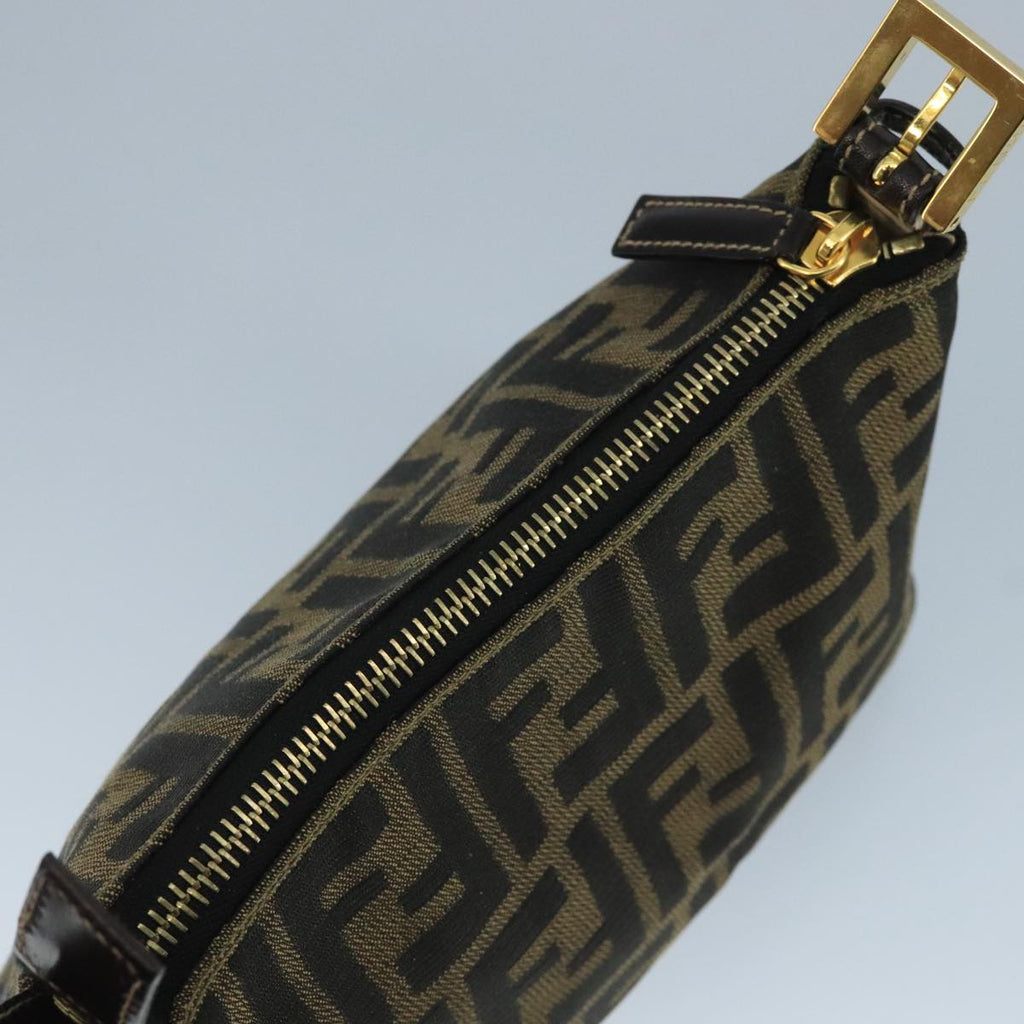 FENDI Zucca Canvas Hand Bag Brown Black gold 111098