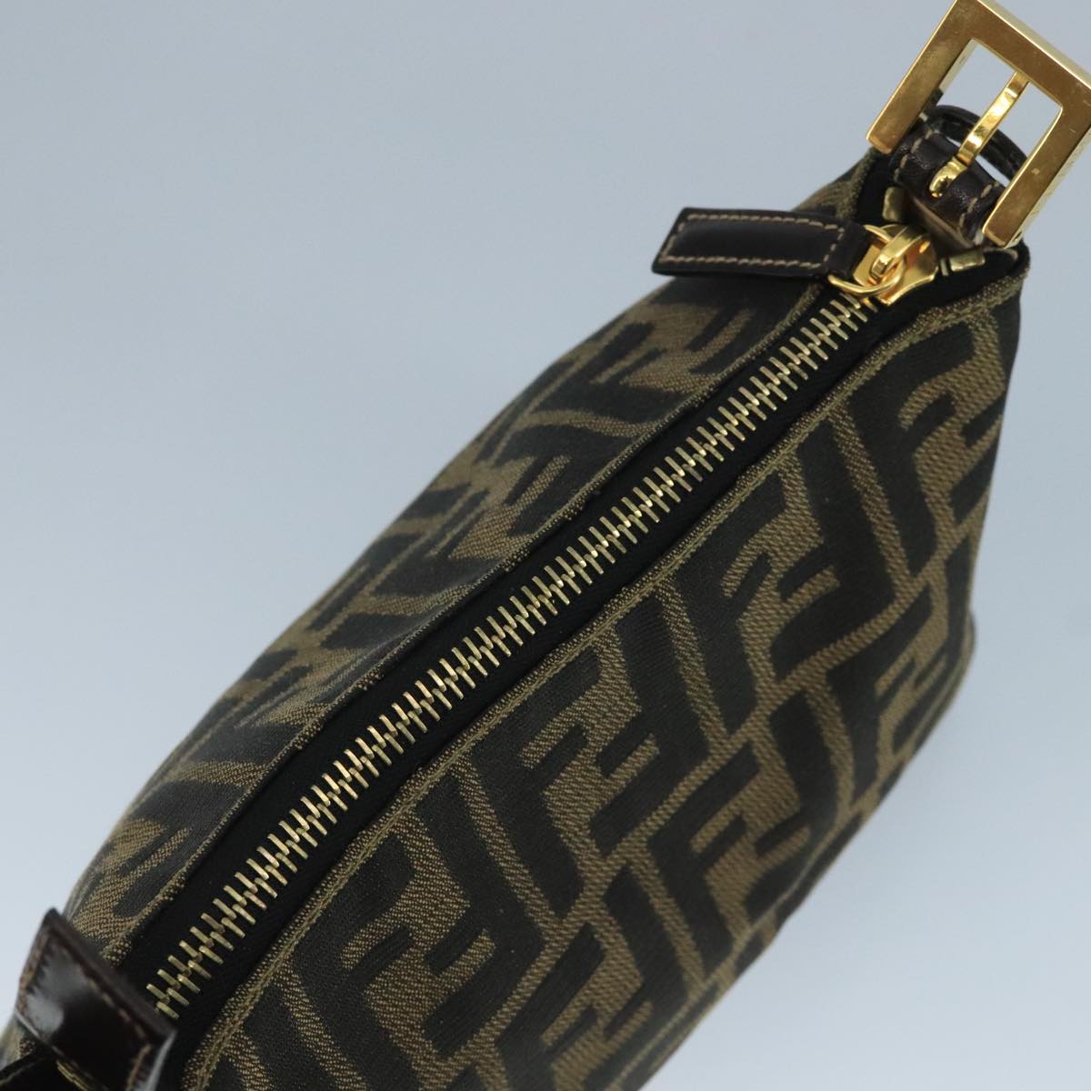 FENDI Zucca Canvas Hand Bag Brown Black gold 111098