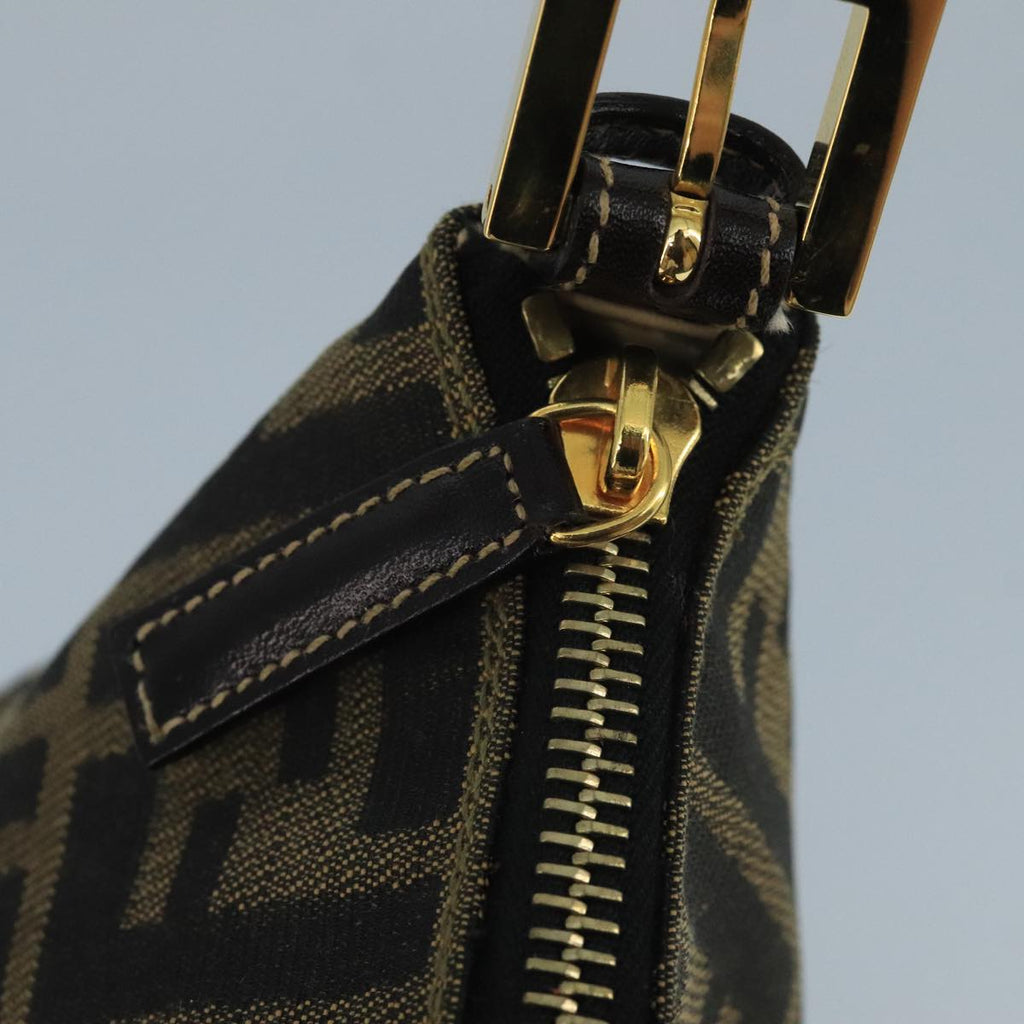 FENDI Zucca Canvas Hand Bag Brown Black gold 111098