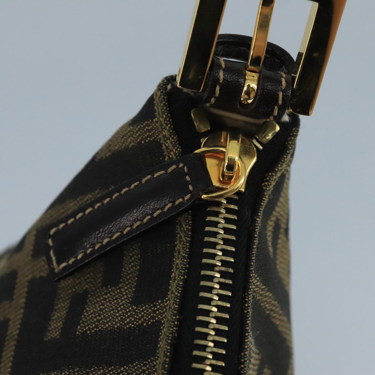 FENDI Zucca Canvas Hand Bag Brown Black gold 111098