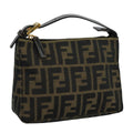 FENDI Zucca Canvas Hand Bag Brown Black gold 111098