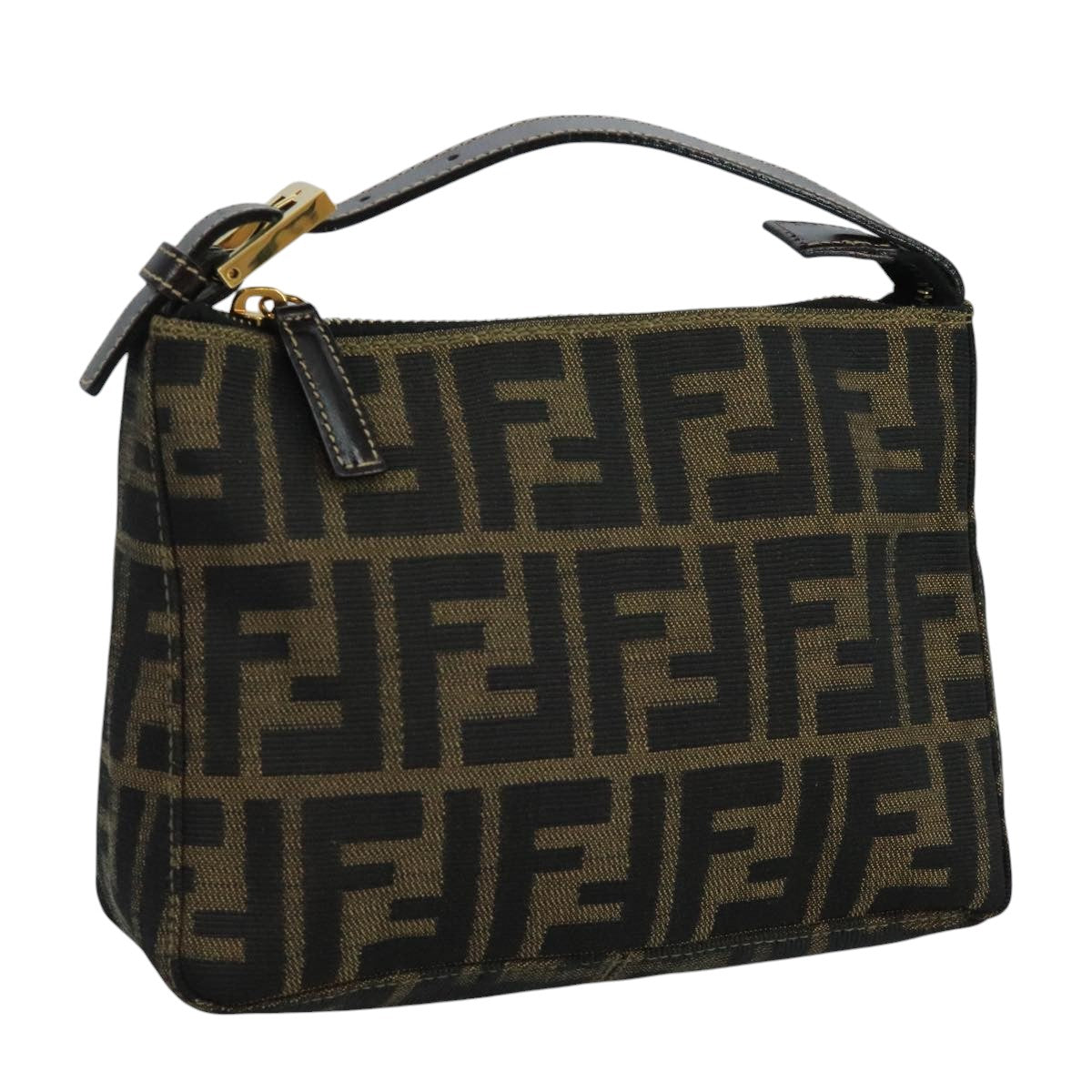 FENDI Zucca Canvas Hand Bag Brown Black gold 111098