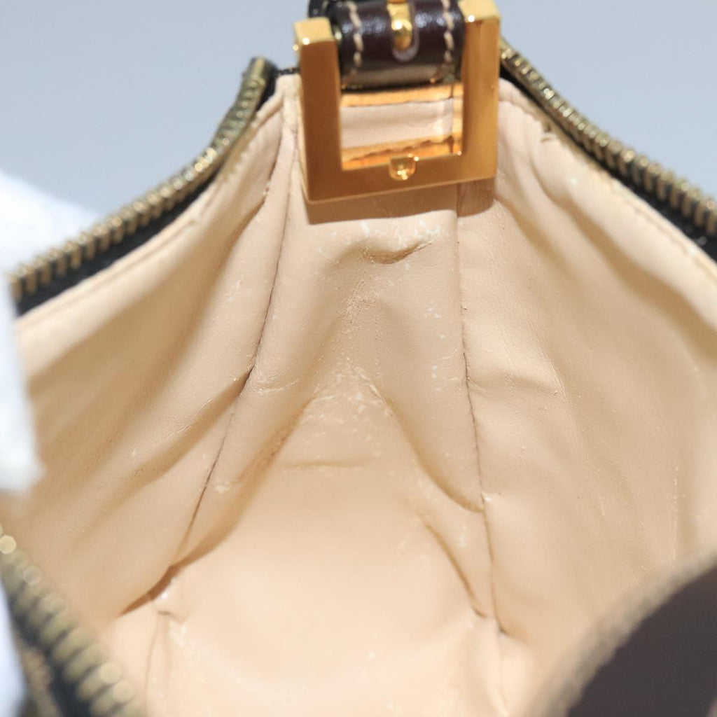 FENDI Zucca Canvas Hand Bag Brown Black gold 111098