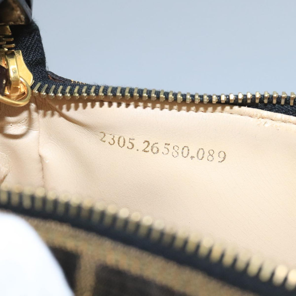 FENDI Zucca Canvas Hand Bag Brown Black gold 111098