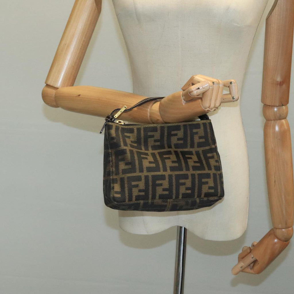 FENDI Zucca Canvas Hand Bag Brown Black gold 111098