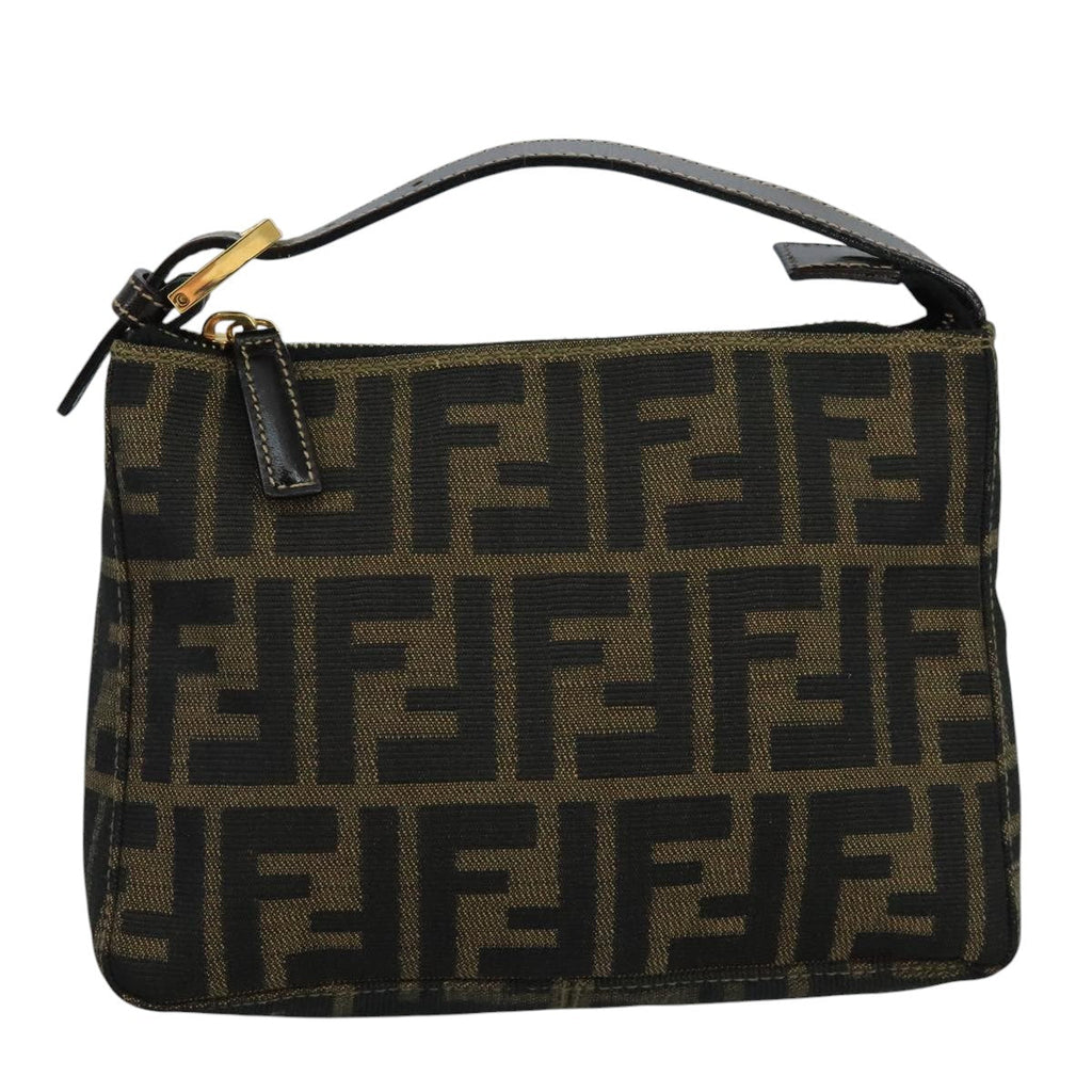 FENDI Zucca Canvas Hand Bag Brown Black gold 111098