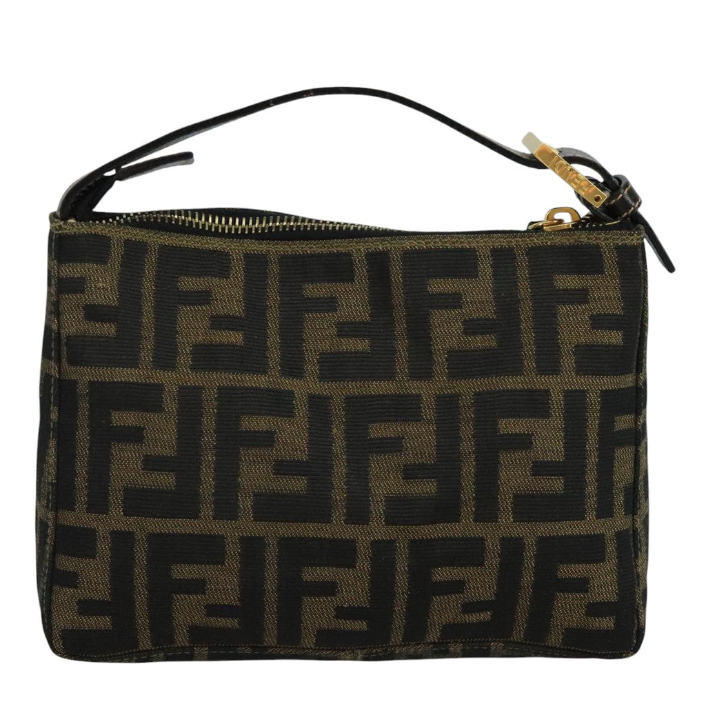 FENDI Zucca Canvas Hand Bag Brown Black gold 111098