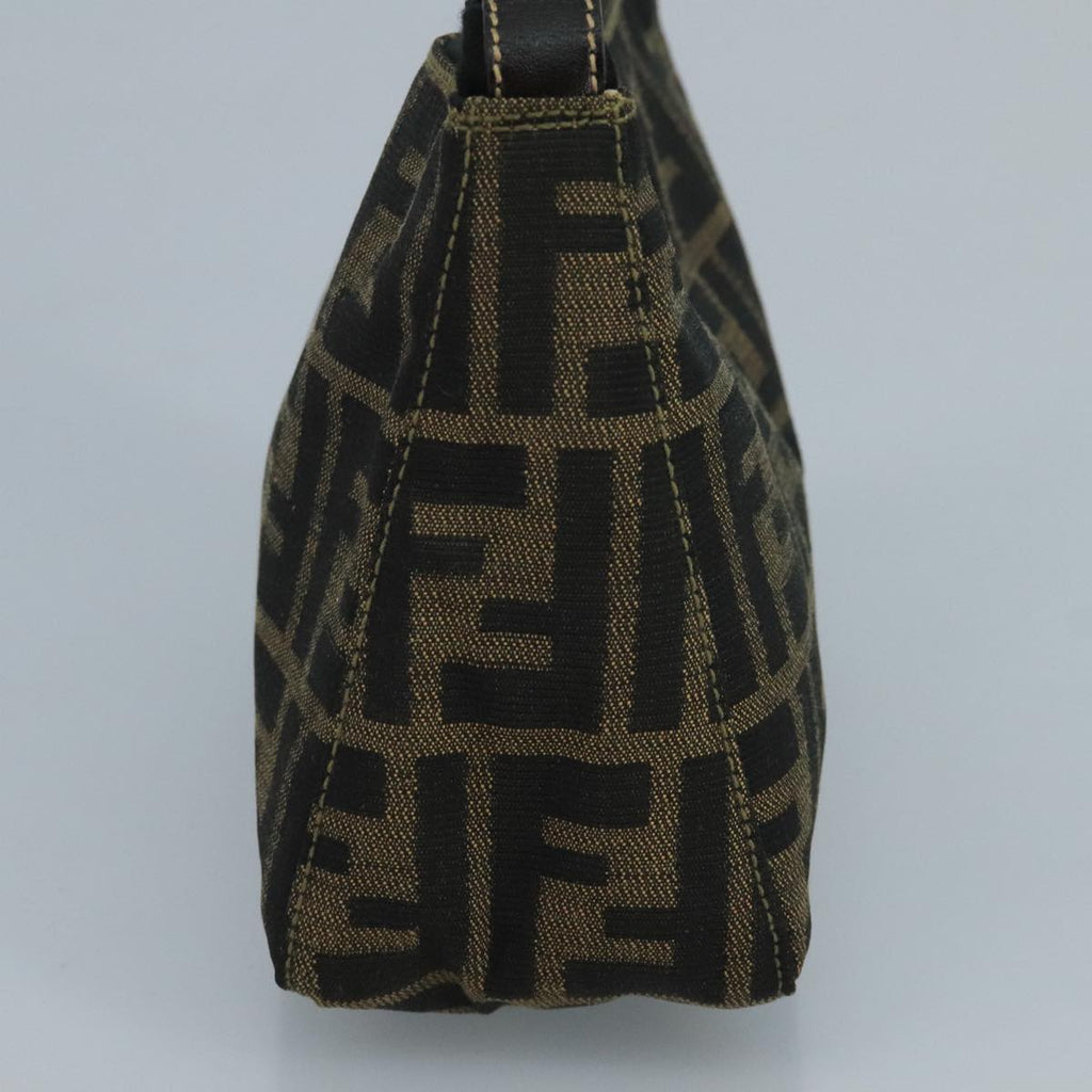 FENDI Zucca Canvas Hand Bag Brown Black gold 111098