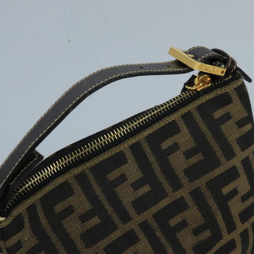 FENDI Zucca Canvas Hand Bag Brown Black gold 111098
