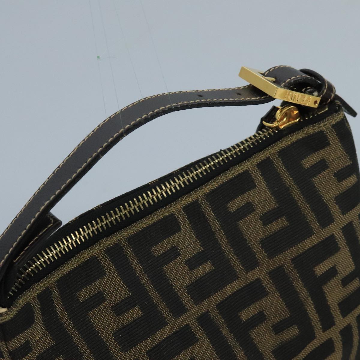 FENDI Zucca Canvas Hand Bag Brown Black gold 111098