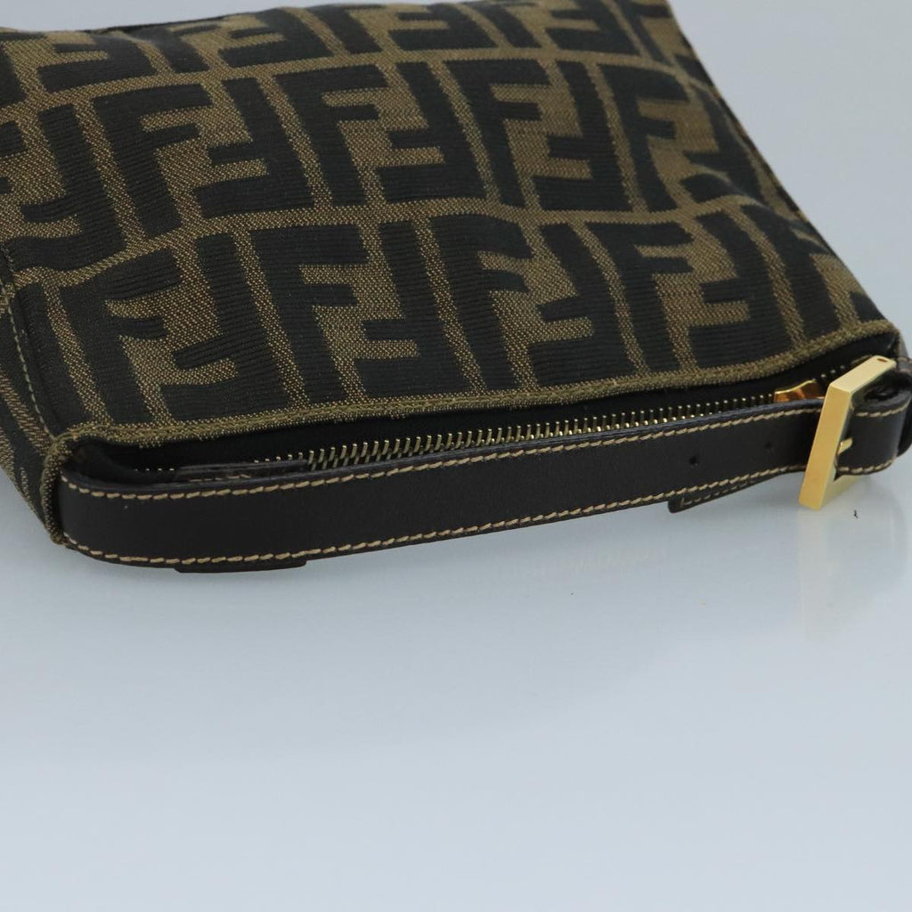 FENDI Zucca Canvas Hand Bag Brown Black gold 111098