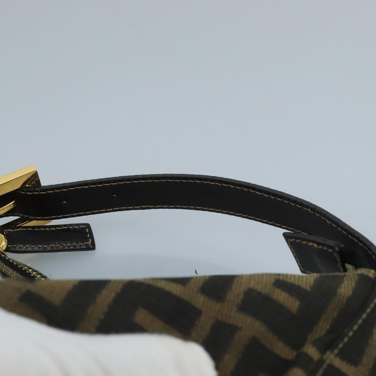 FENDI Zucca Canvas Hand Bag Brown Black gold 111098