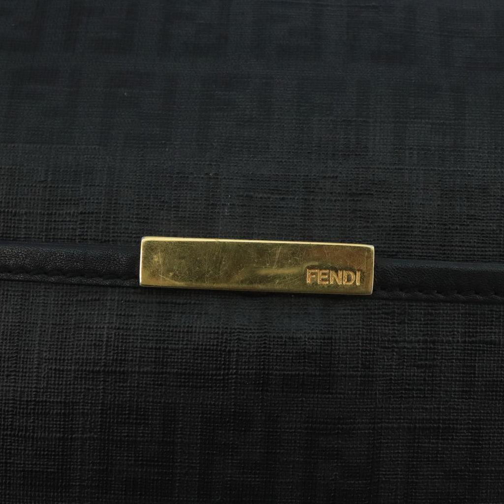 FENDI Zucchino Canvas Shoulder Bag Gold Black 111182
