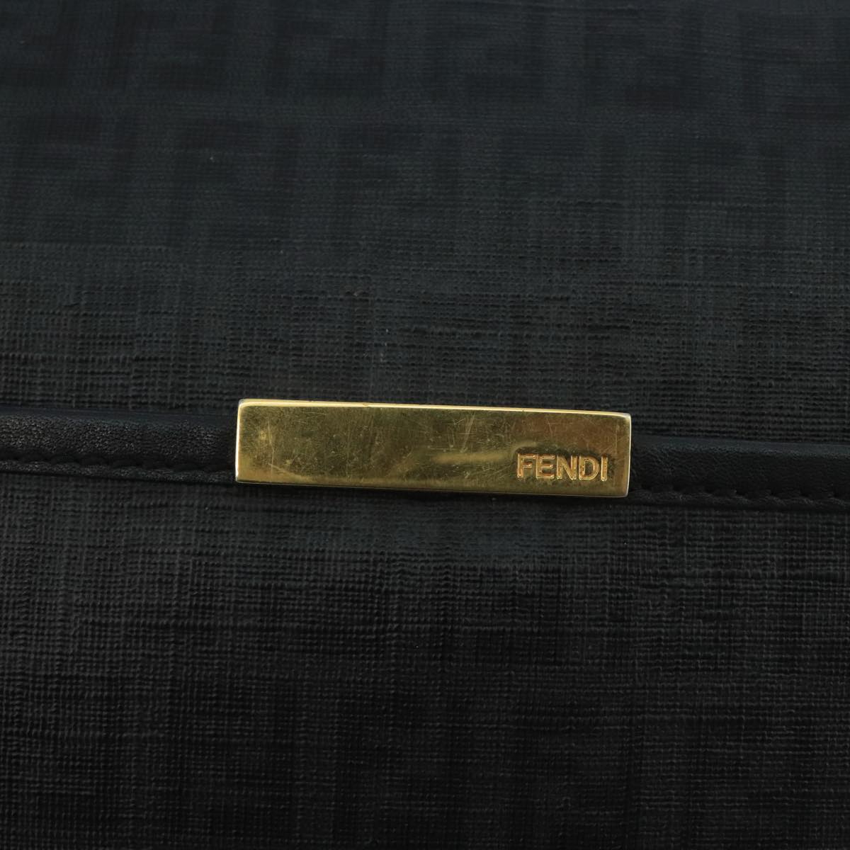 FENDI Zucchino Canvas Shoulder Bag Gold Black 111182