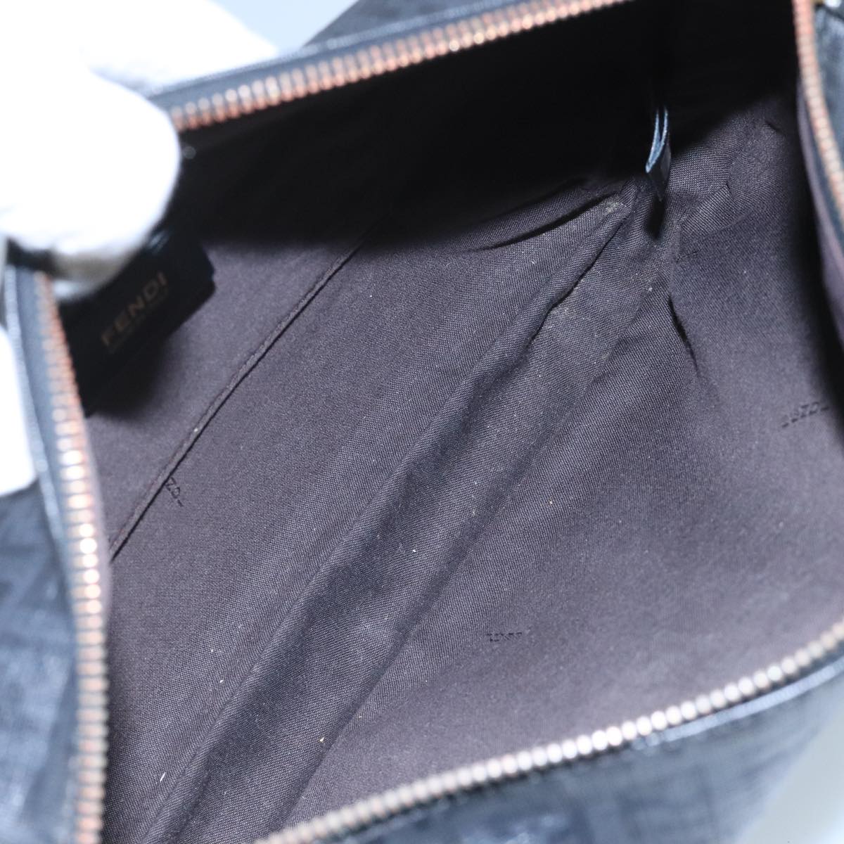 FENDI Zucchino Canvas Shoulder Bag Gold Black 111182