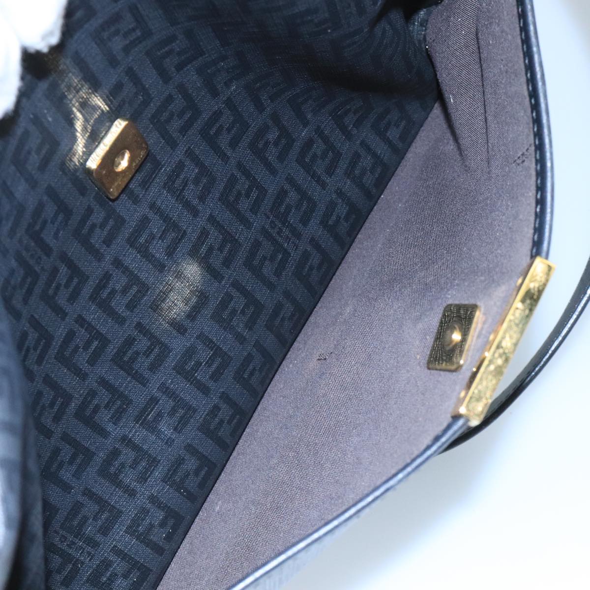 FENDI Zucchino Canvas Shoulder Bag Gold Black 111182