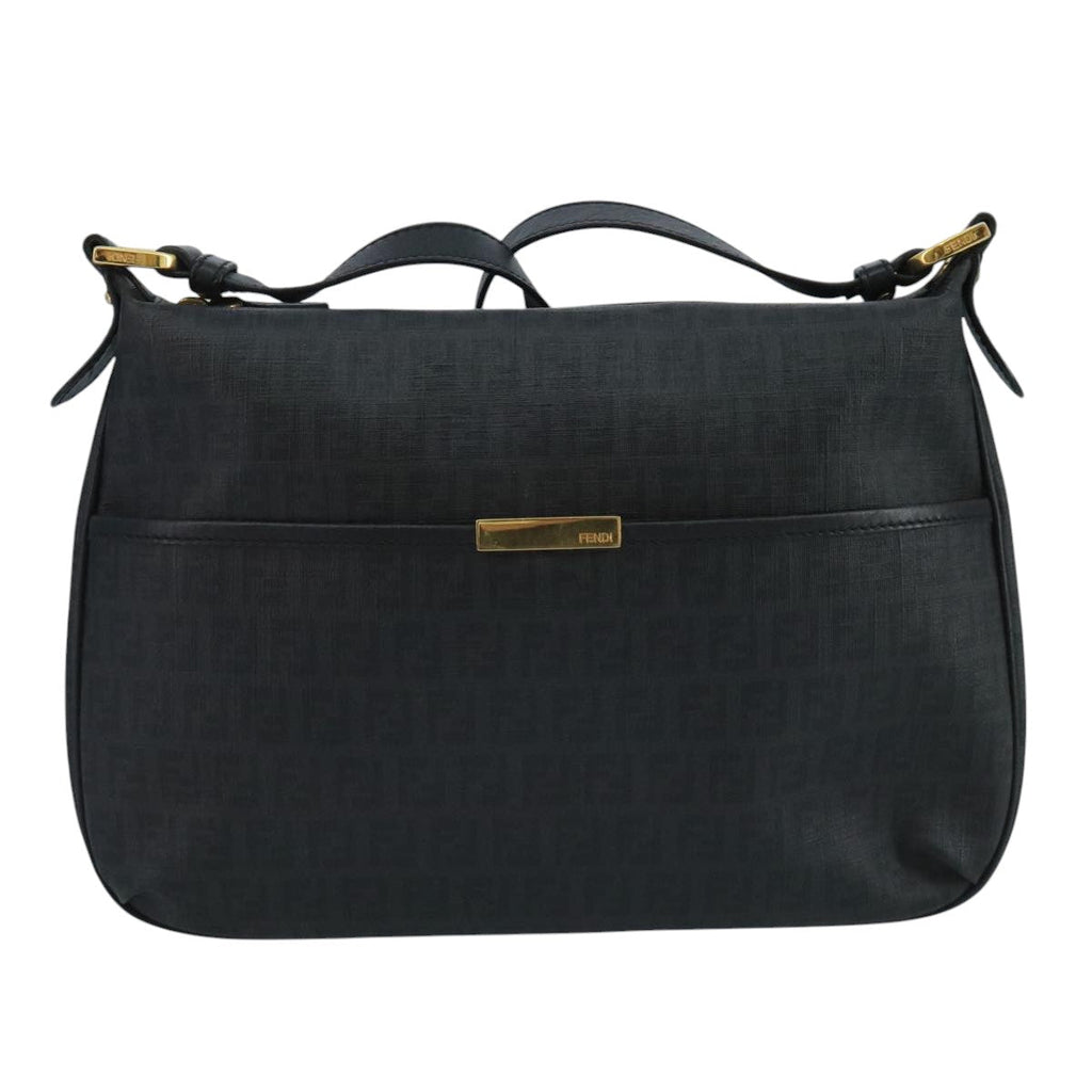 FENDI Zucchino Canvas Shoulder Bag Gold Black 111182