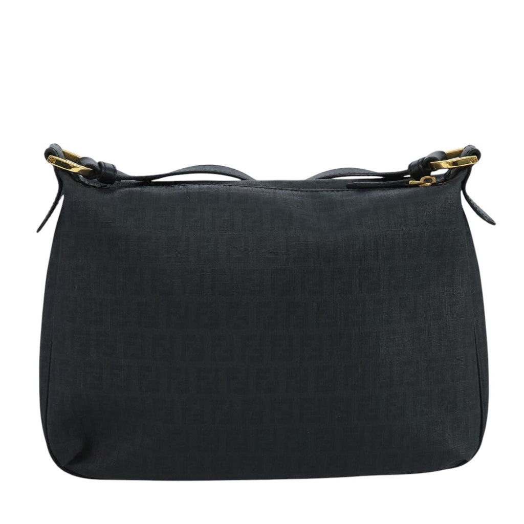 FENDI Zucchino Canvas Shoulder Bag Gold Black 111182
