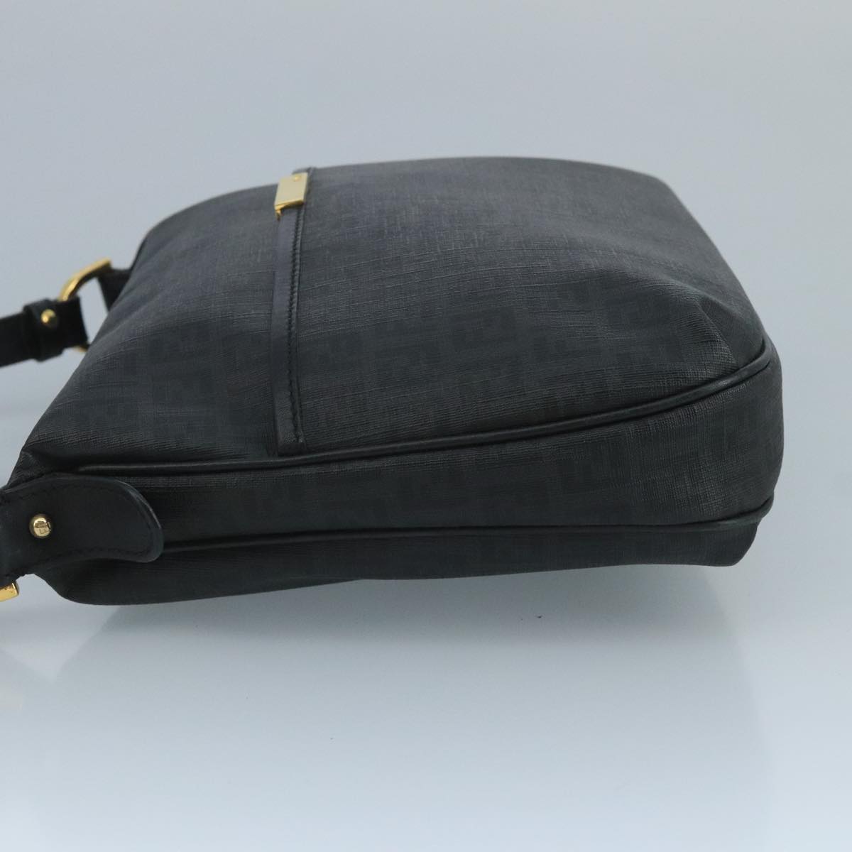 FENDI Zucchino Canvas Shoulder Bag Gold Black 111182