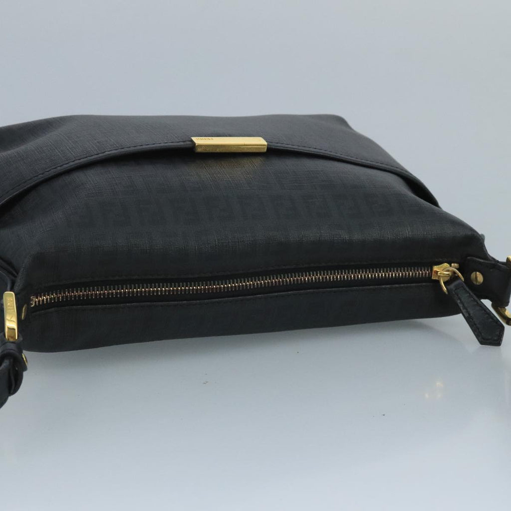 FENDI Zucchino Canvas Shoulder Bag Gold Black 111182