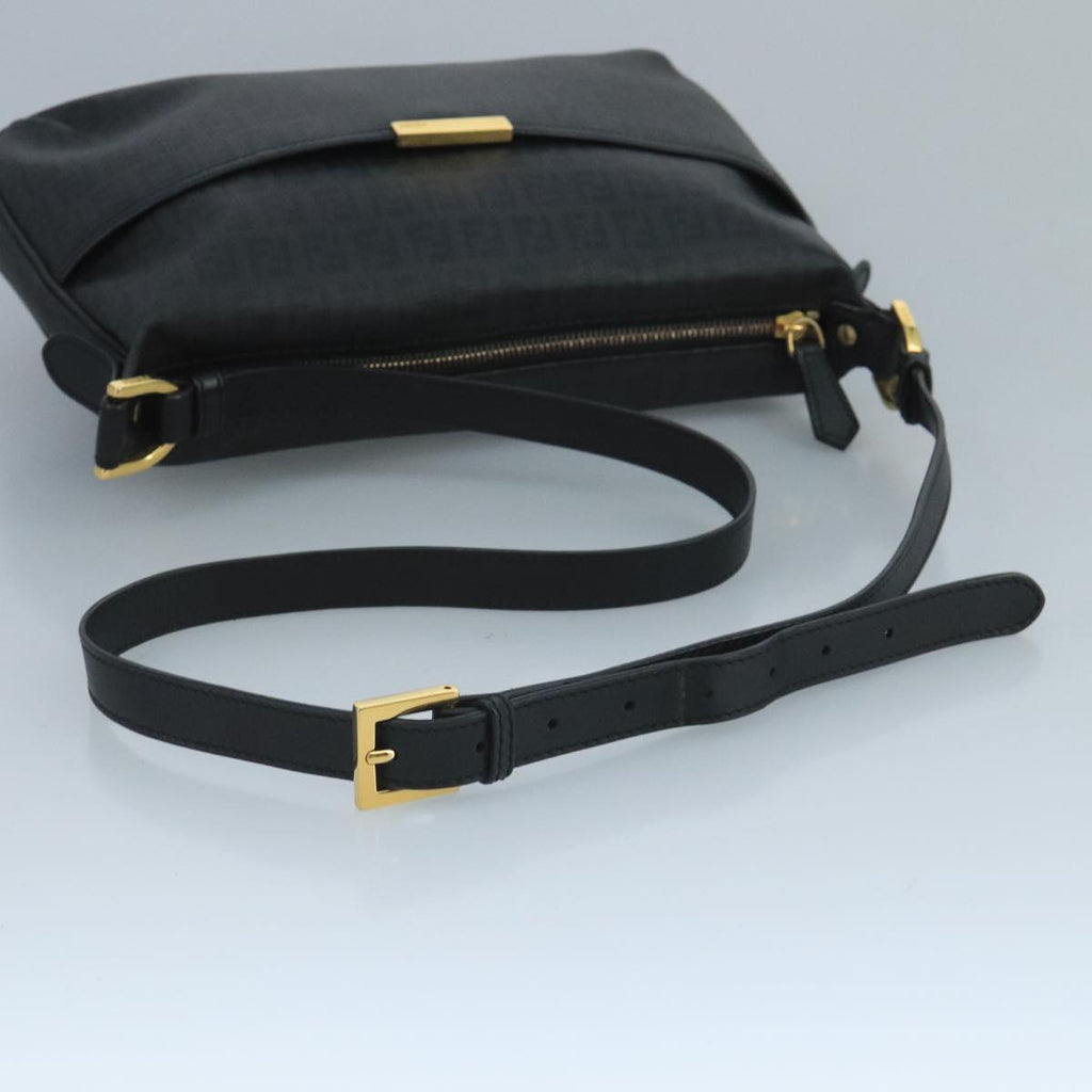FENDI Zucchino Canvas Shoulder Bag Gold Black 111182