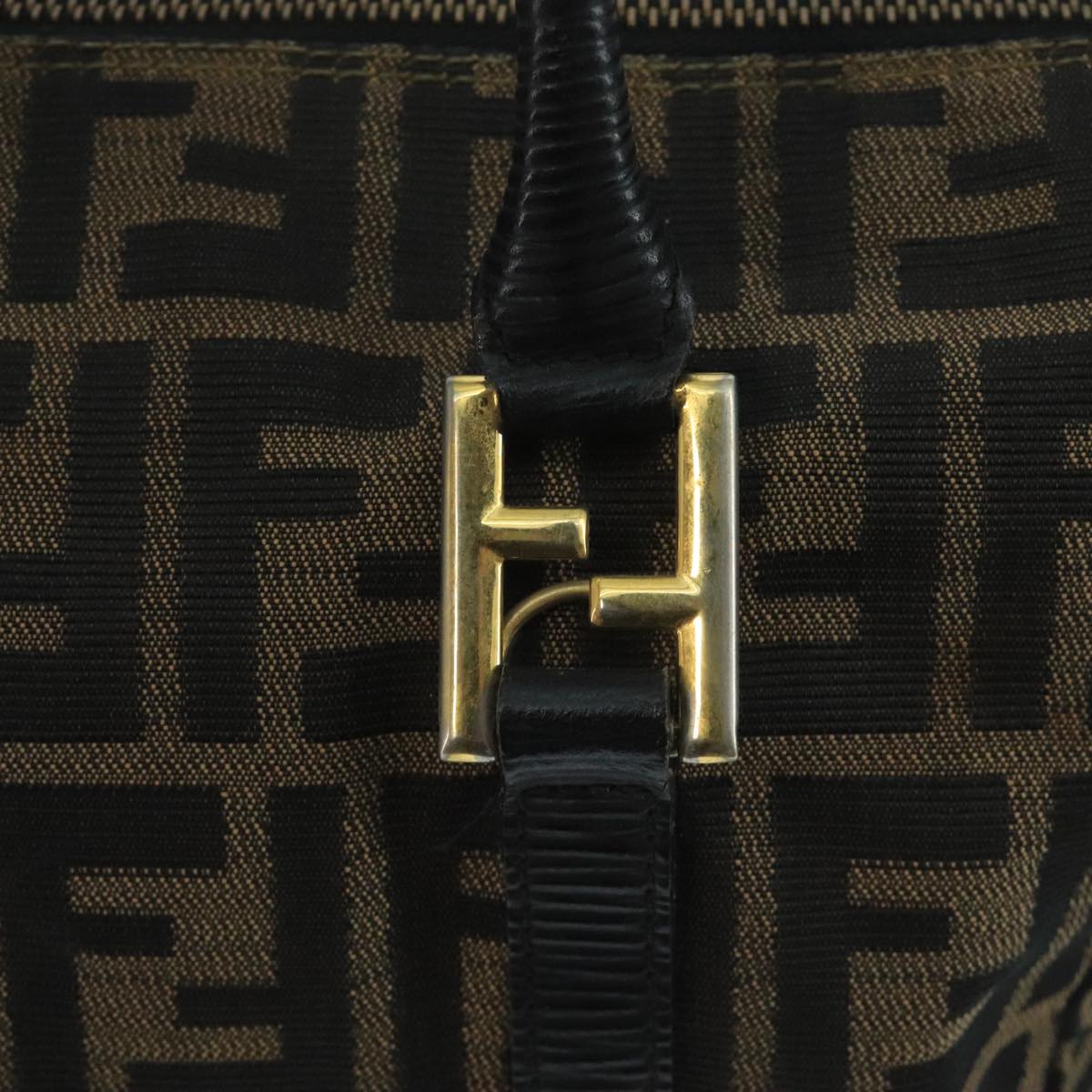 FENDI Zucca Canvas Hand Bag Brown Black 111184