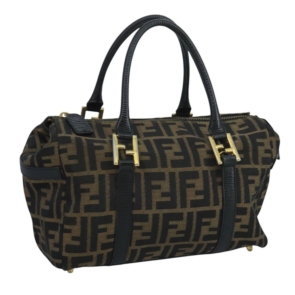 FENDI Zucca Canvas Hand Bag Brown Black 111184