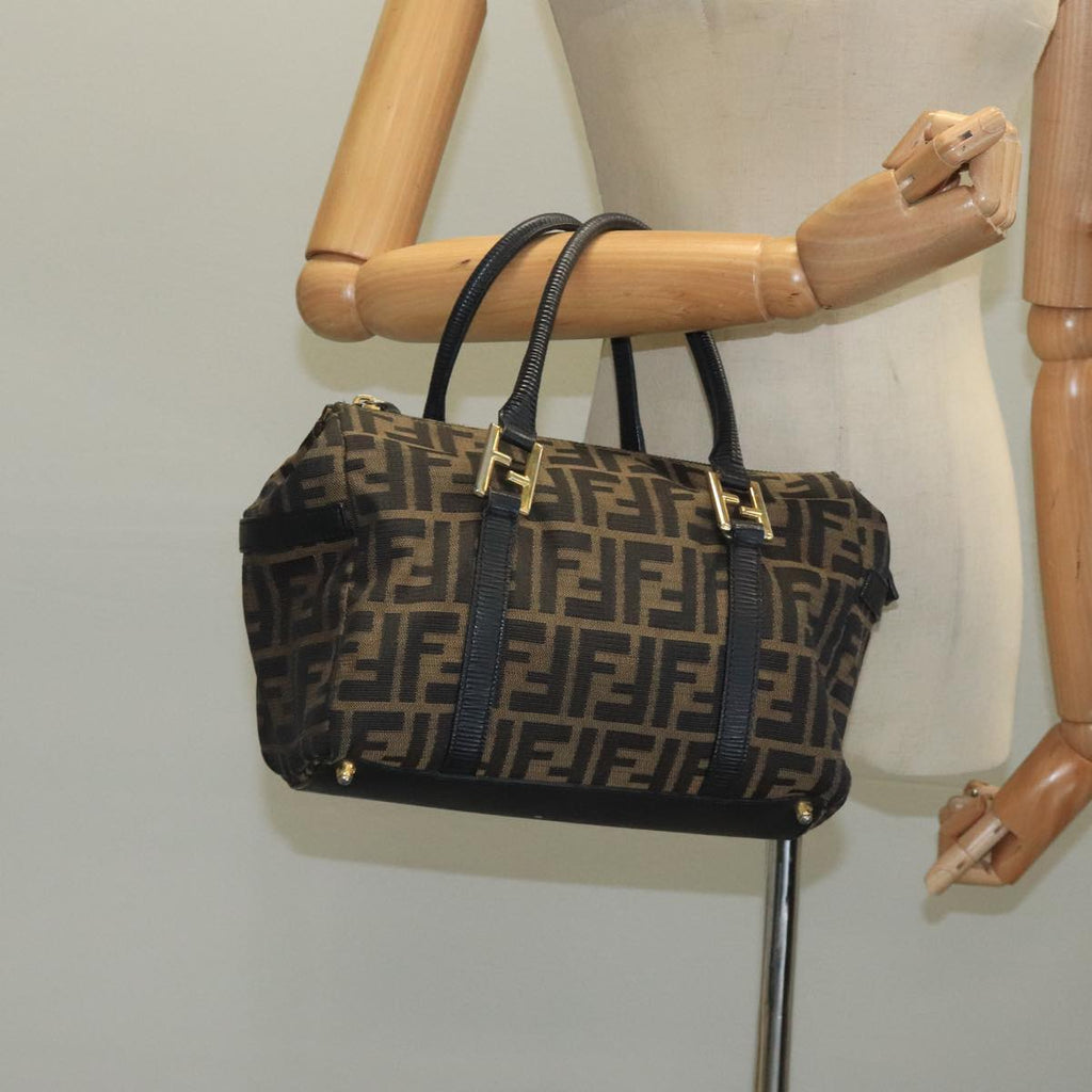FENDI Zucca Canvas Hand Bag Brown Black 111184
