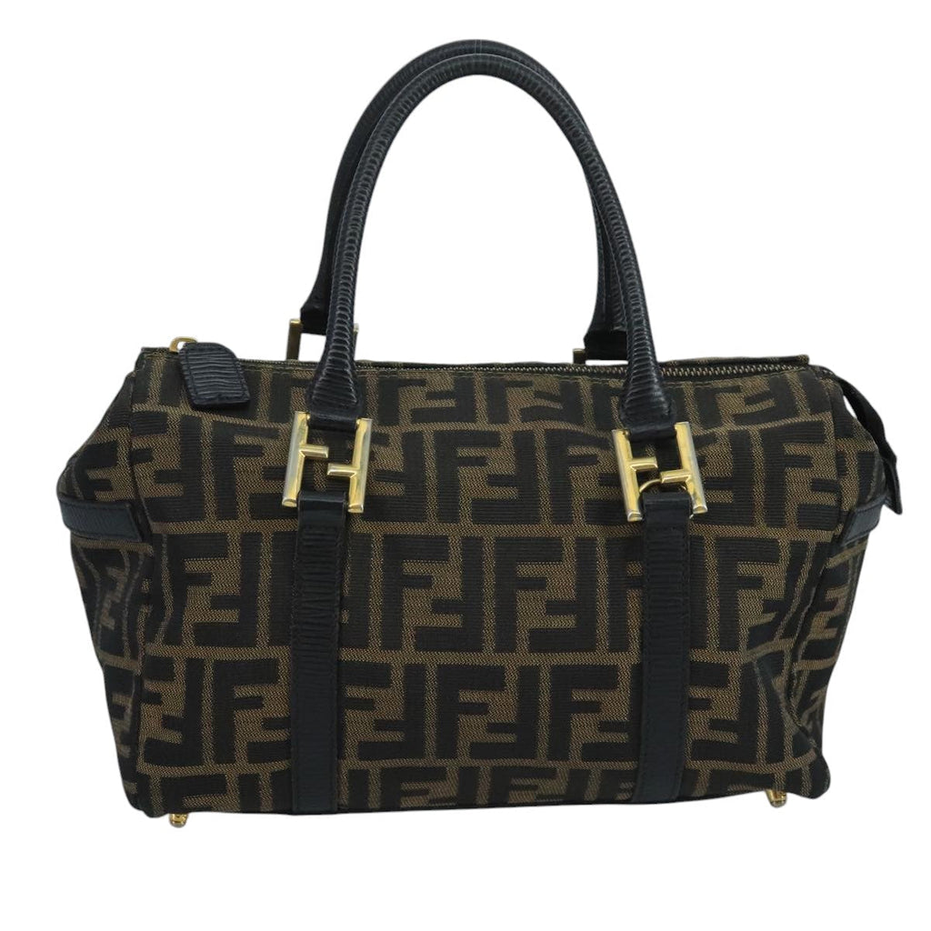 FENDI Zucca Canvas Hand Bag Brown Black 111184
