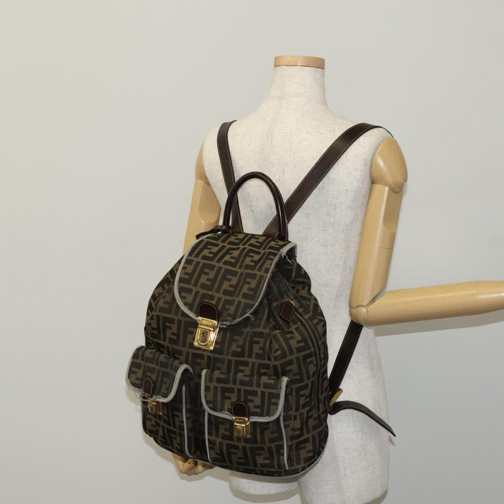 FENDI Zucca Canvas Backpack Brown Black gold 111351