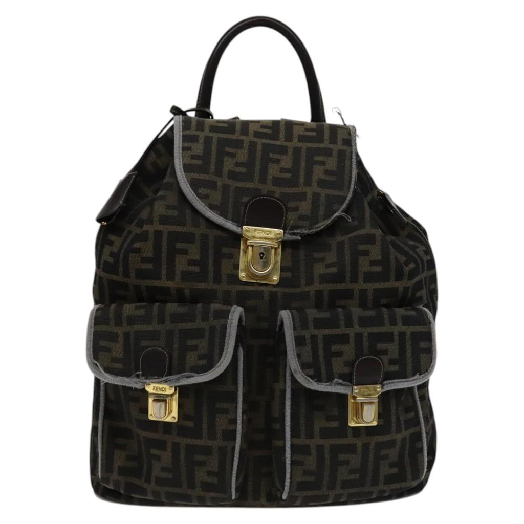 FENDI Zucca Canvas Backpack Brown Black gold 111351