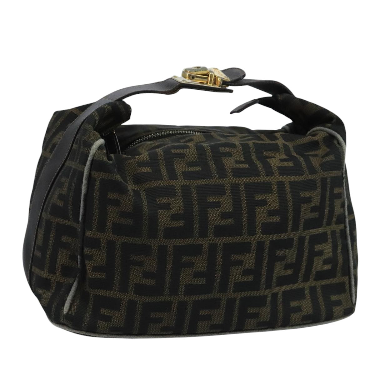 FENDI Zucca Canvas Vanity Pouch Brown Black 111352