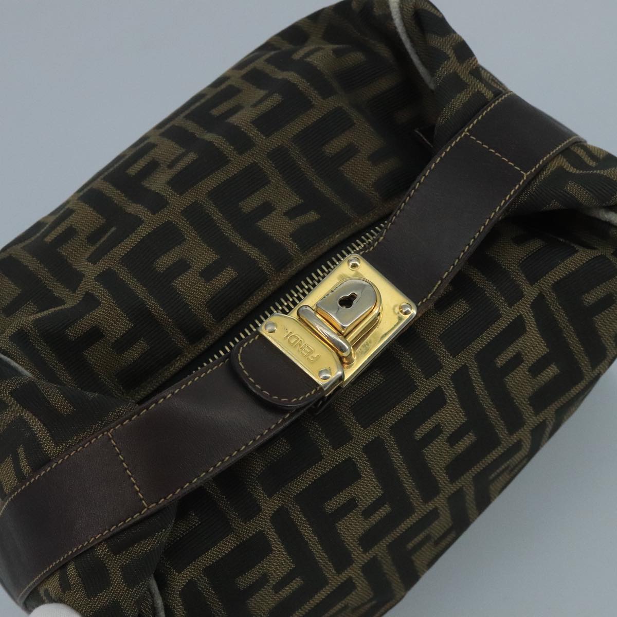 FENDI Zucca Canvas Vanity Pouch Brown Black 111352
