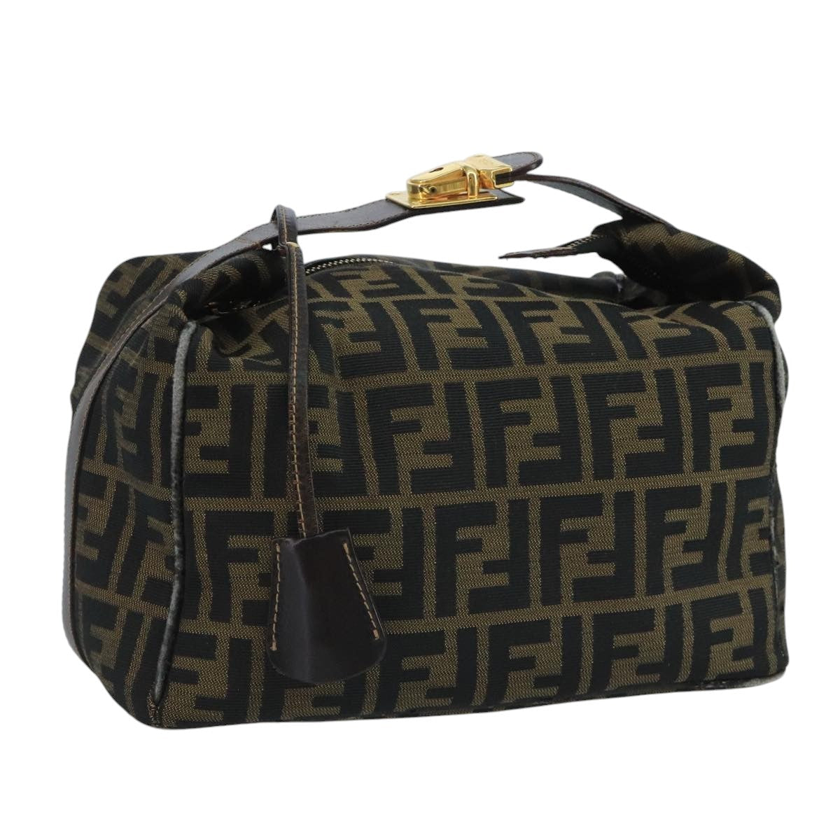 FENDI Zucca Canvas Vanity Pouch Brown Black gold 111462