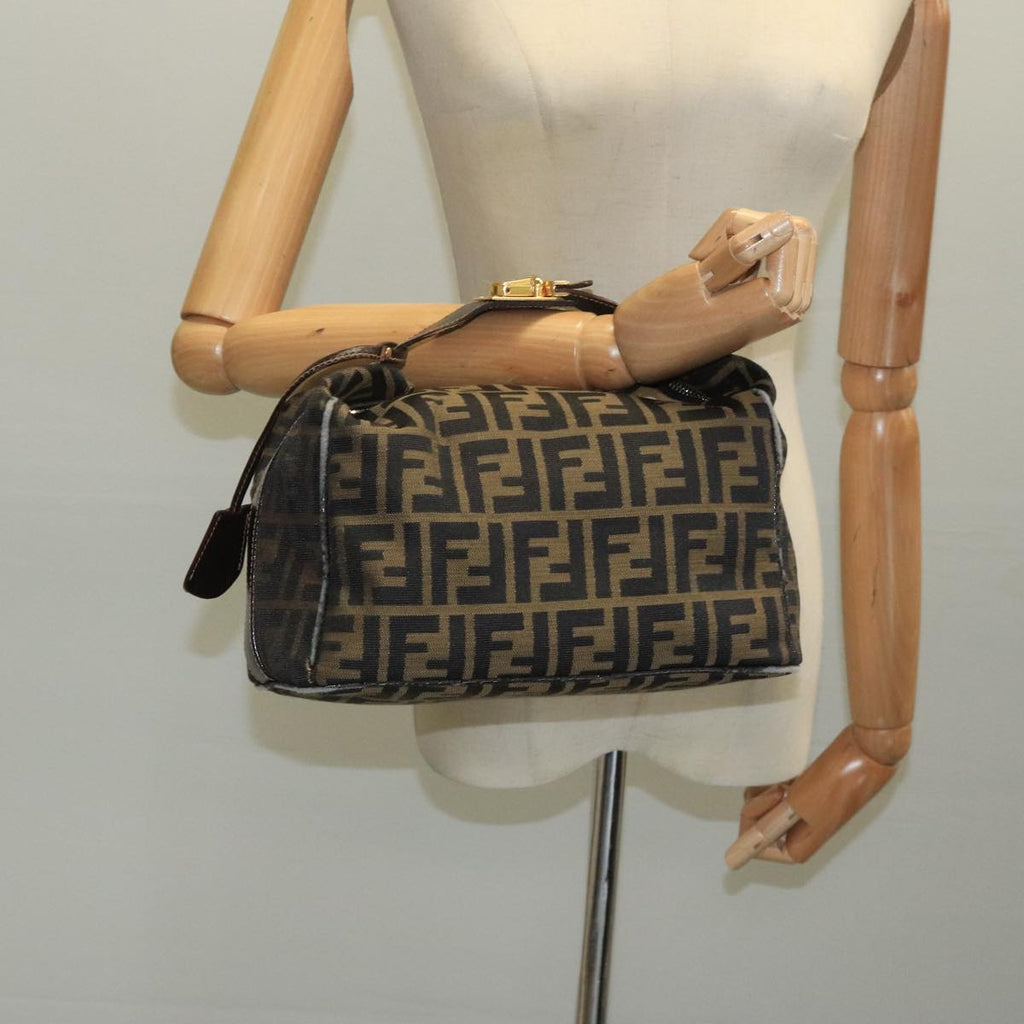 FENDI Zucca Canvas Vanity Pouch Brown Black gold 111462