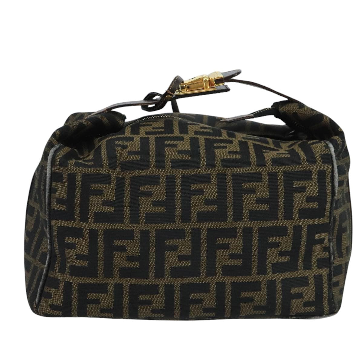 FENDI Zucca Canvas Vanity Pouch Brown Black gold 111462