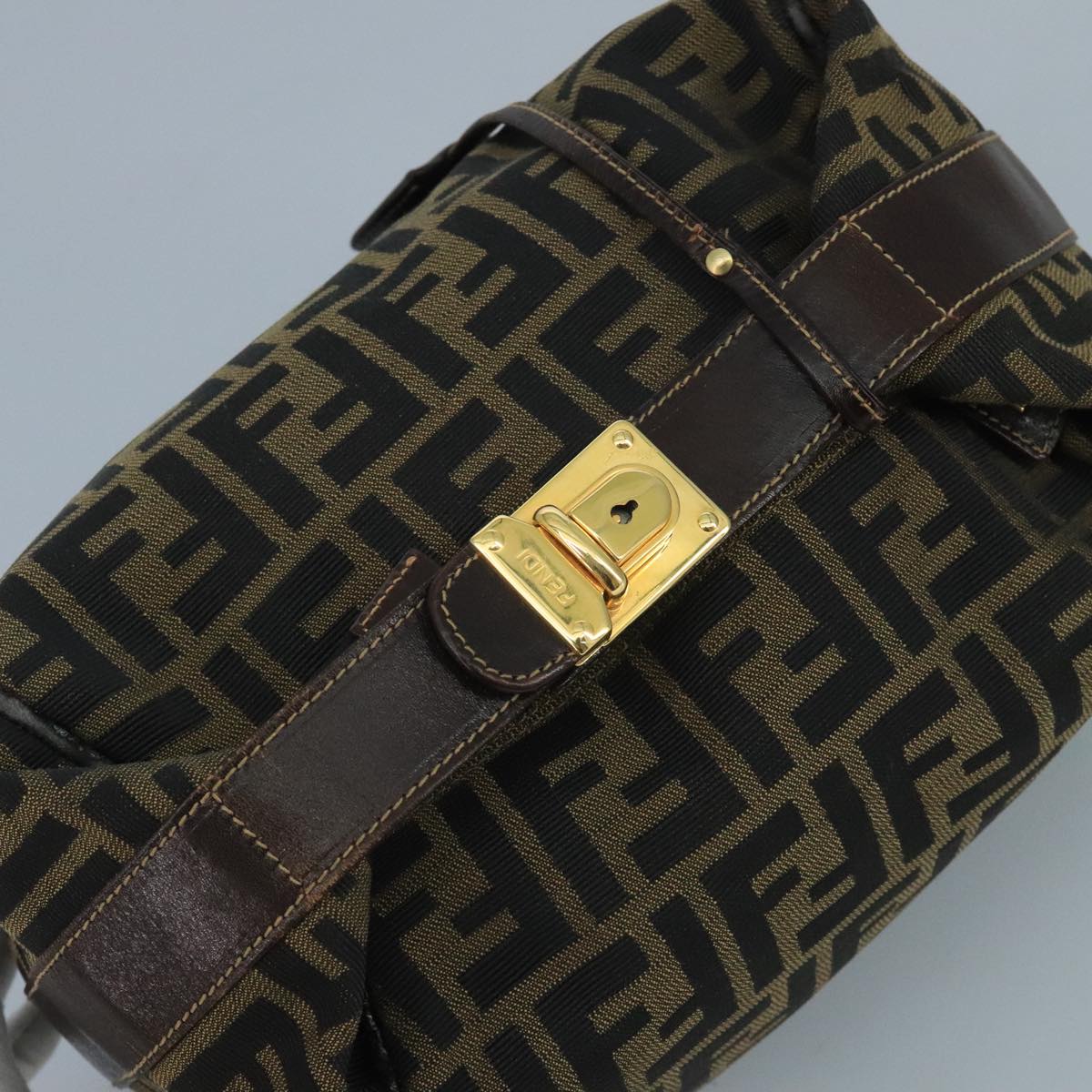 FENDI Zucca Canvas Vanity Pouch Brown Black gold 111462