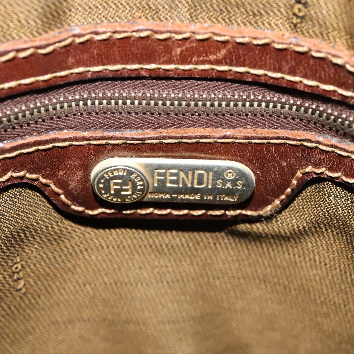 FENDI Zucca Canvas Hand Bag 2way Brown Black 111463