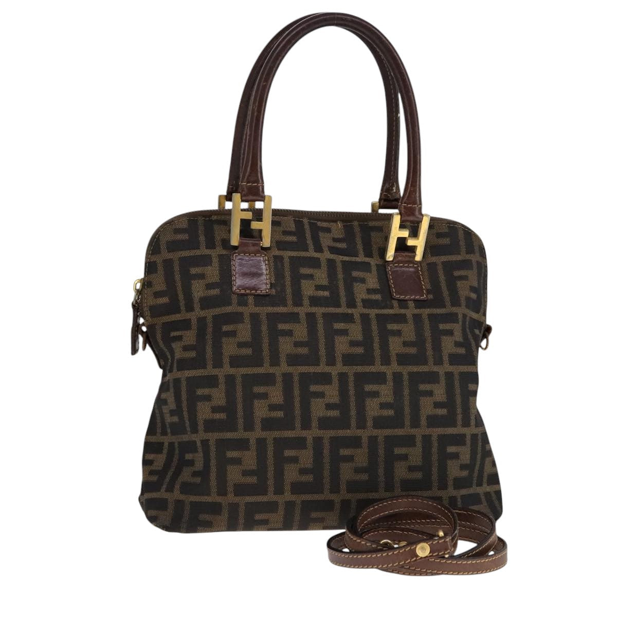 FENDI Zucca Canvas Hand Bag 2way Brown Black 111463