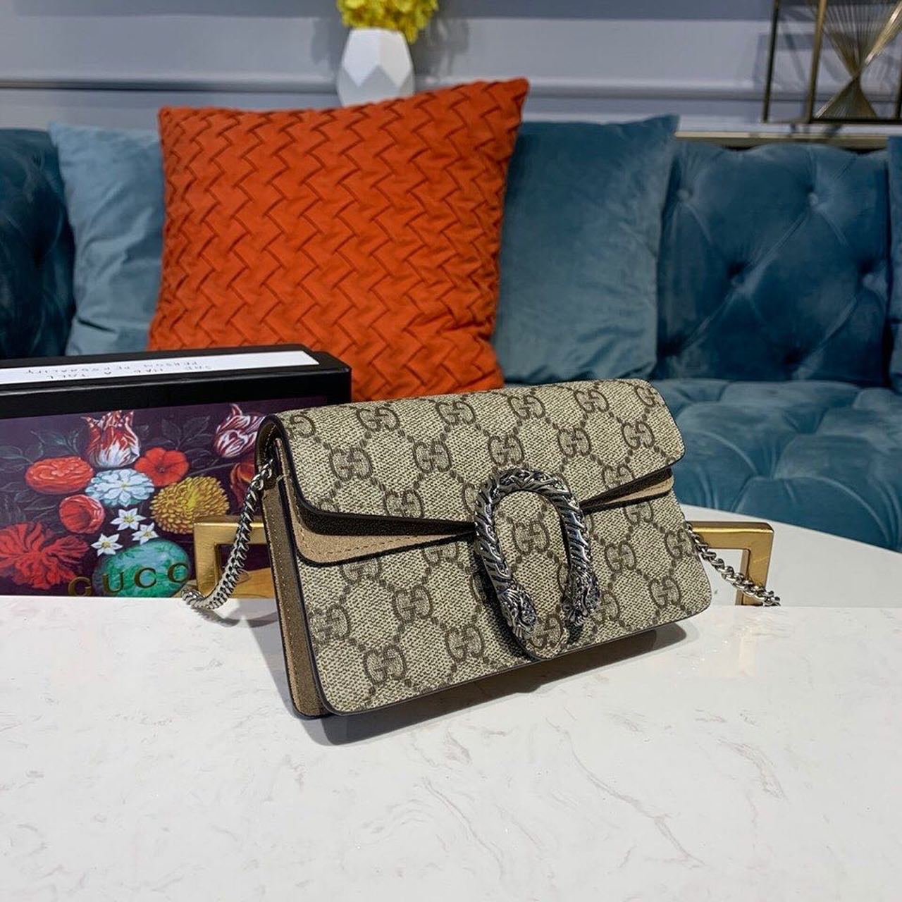 gg Dionysus Super Mini Bag Emerald gg Supreme Canvas Made Using An Earth-Conscious Process With Taupe Detail For Women 6.5in/16.5cm gg ‎476432 KHNRN 8642