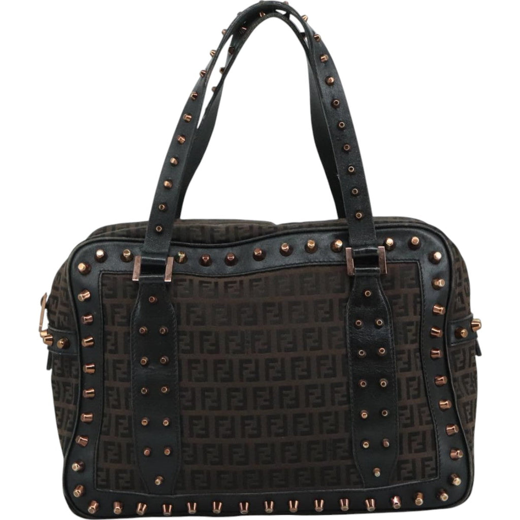 FENDI Zucchino Canvas Hand Bag Black 111601