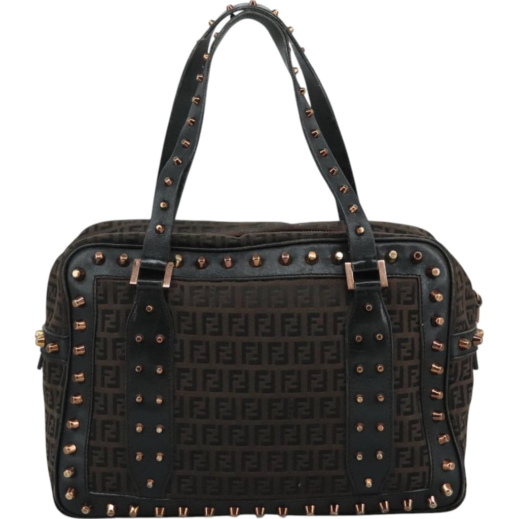 FENDI Zucchino Canvas Hand Bag Black 111601