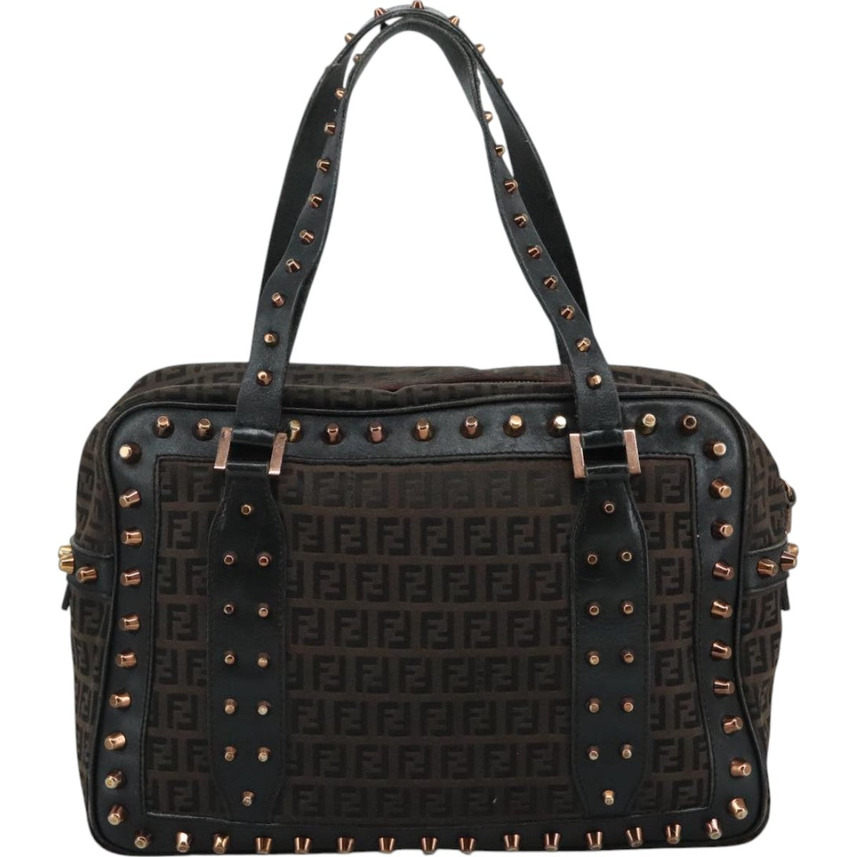 FENDI Zucchino Canvas Hand Bag Black 111601