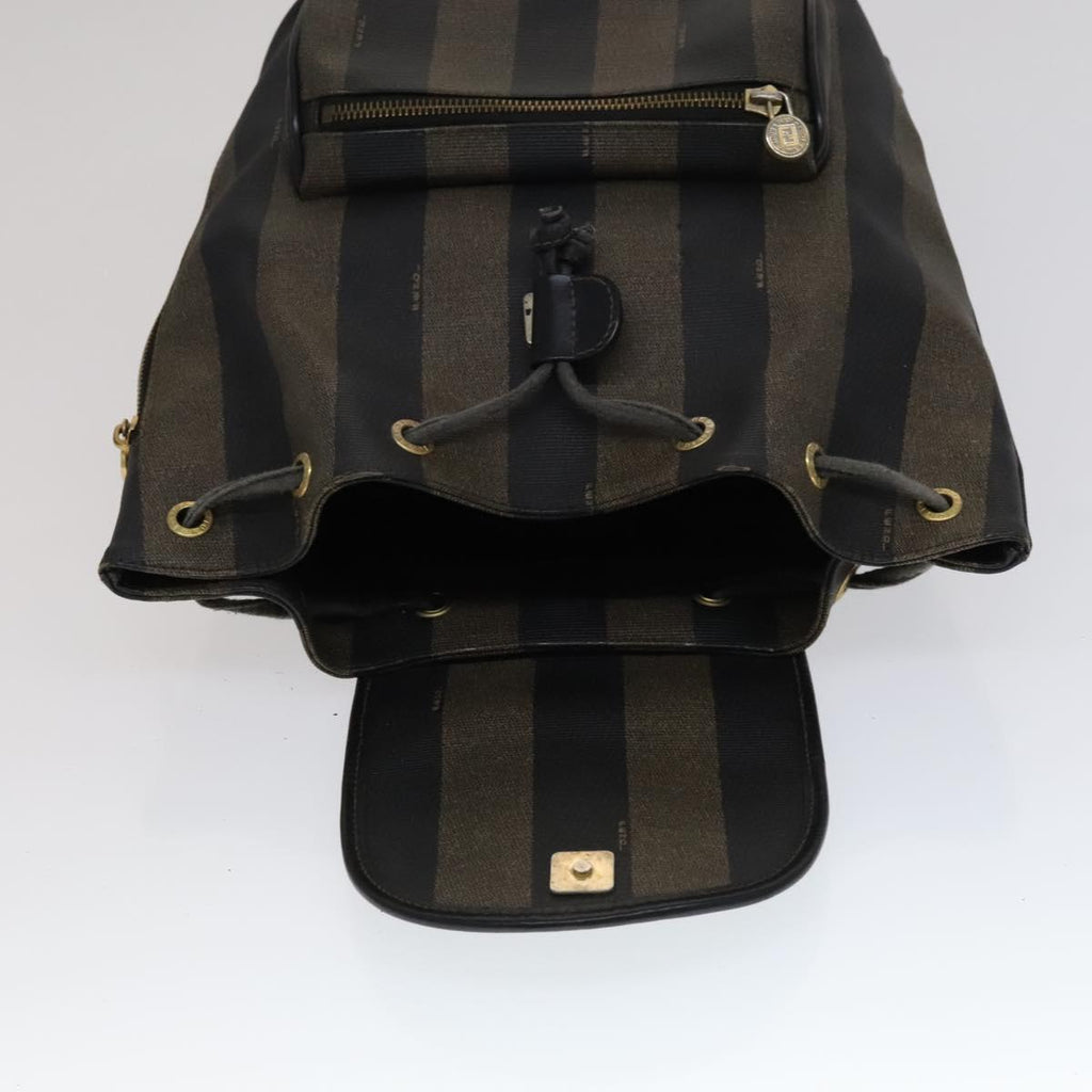 FENDI Pecan Canvas Backpack Brown Black gold 111604